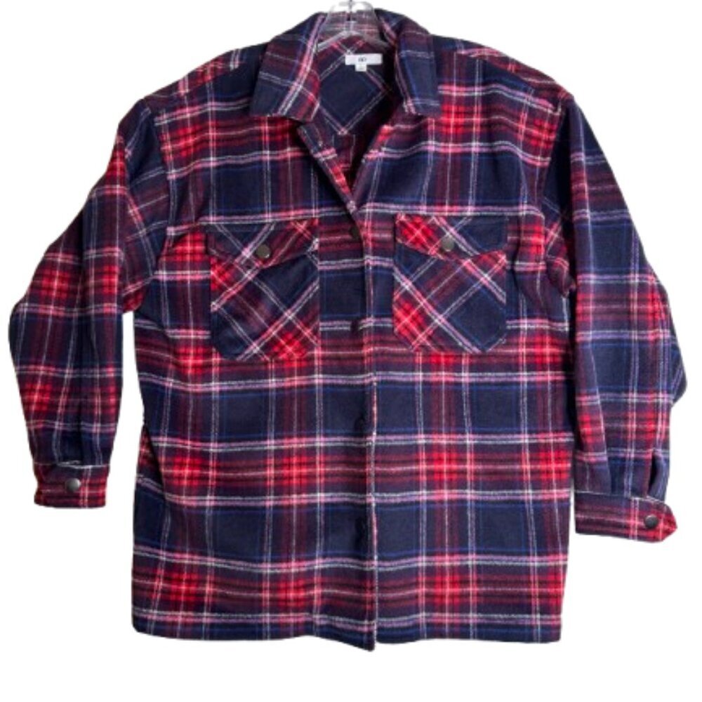 BP Plaid Shacket Womens Size S Red Wool Blend Button Jacket Shirt Coat #2764-1